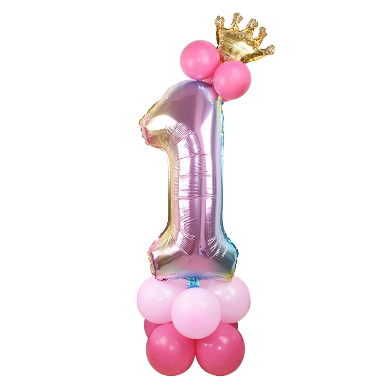 Boy Girl Wedding Anniversary Baby Shower 1st Birthday Party Supplies 32inch Rainbow Number Crown Mylar Foil Latex Balloon Column Decoration Set Kit