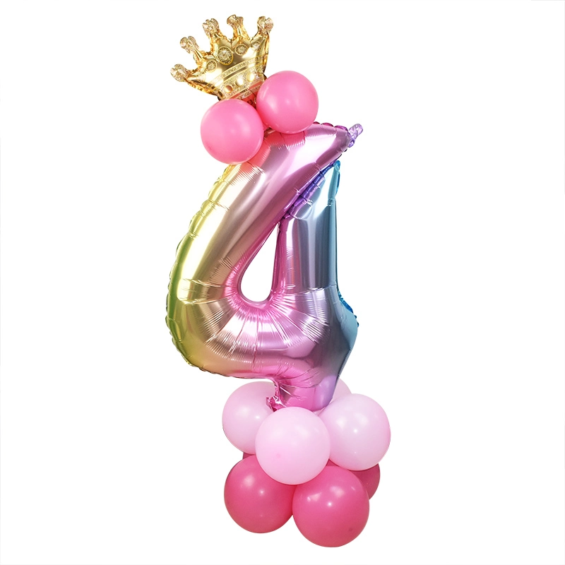 Boy Girl Wedding Anniversary Baby Shower 1st Birthday Party Supplies 32inch Rainbow Number Crown Mylar Foil Latex Balloon Column Decoration Set Kit