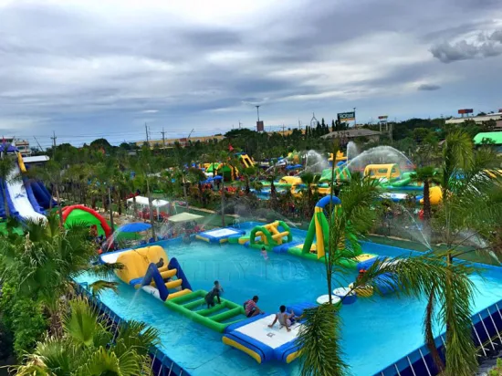 Parque acuático al aire libre, parque infantil, parque acuático inflable, parque acuático inflable, parque de atracciones, castillo de salto con tobogán para adultos